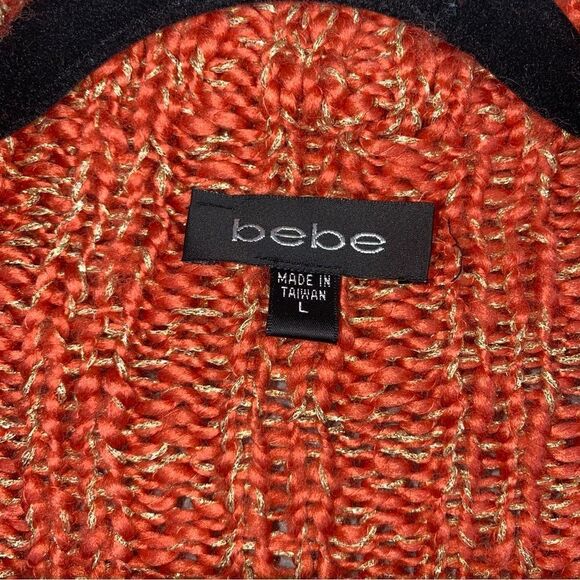 Bebe Wool Blend Open Front Collared Long Sleeve Knit Cropped Cardigan Sweater L - Picture 9 of 9